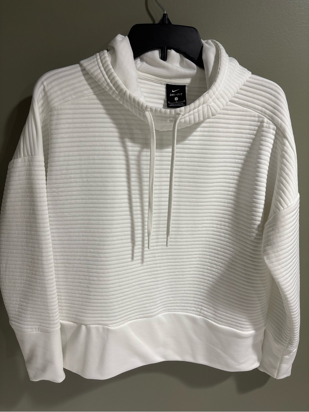 Nike White Ribbed Dri-FIT Pullover Hoodie with Front Side Pockets